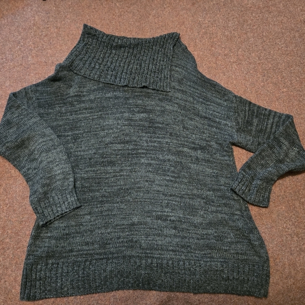 Maty M Women's Sweater Asymmetrical Envelope Cowl Neck Dark Grey Knit Size Large - Picture 1 of 6